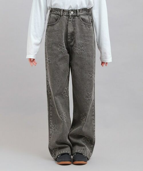 PINK-latte / ピンク ラテ デニムパンツ | フラワー柄デニムロングパンツ | 詳細1
