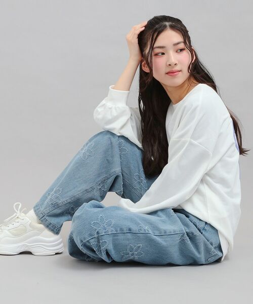 PINK-latte / ピンク ラテ デニムパンツ | フラワー柄デニムロングパンツ（ブルー(593)）