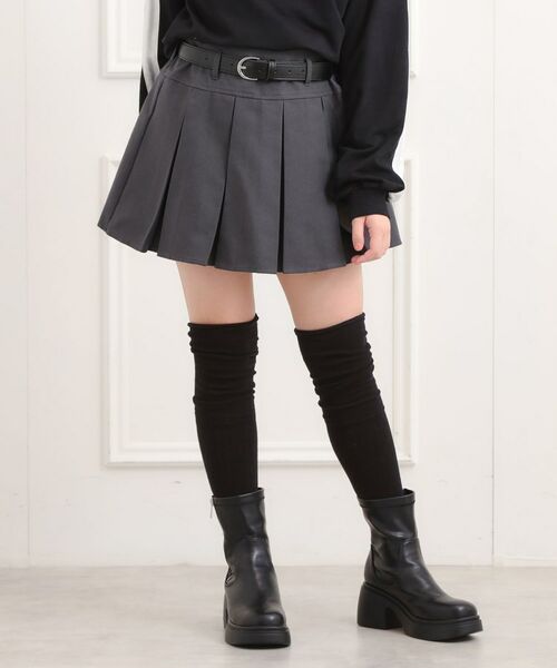 PINK-latte / ピンク ラテ ミニ・ひざ丈スカート | ベルト付きプリーツスカート(チャコールグレー(014))