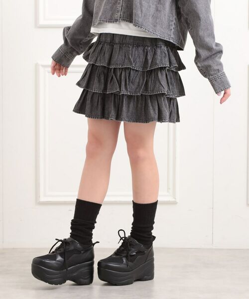 PINK-latte / ピンク ラテ ミニ・ひざ丈スカート | デニムティアードスカート(ブラック(419))