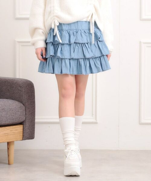 PINK-latte / ピンク ラテ ミニ・ひざ丈スカート | デニムティアードスカート(ブルー(492))