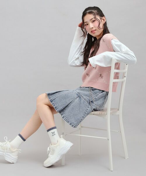 PINK-latte / ピンク ラテ ミニ・ひざ丈スカート | チェーン付きプリーツスカート（ブルー(493)）