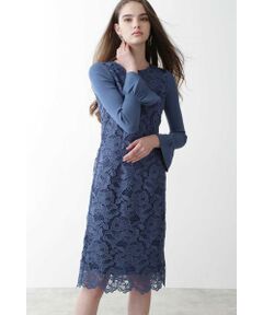 PINKY & DIANNE / ピンキーアンドダイアン ミニ丈・ひざ丈ワンピース | ケミカルフラワーレースタイトワンピース