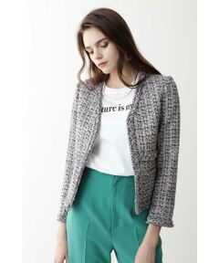 PINKY & DIANNE / ピンキーアンドダイアン テーラードジャケット | ◆モールツイードノーカラージャケット