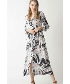 PINKY & DIANNE / ピンキーアンドダイアン ミニ丈・ひざ丈ワンピース | ◆［ウォッシャブル］アーバンリーフプリントスタンドカラーワンピース