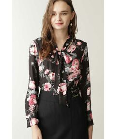 PINKY & DIANNE / ピンキーアンドダイアン シャツ・ブラウス | ローズフラワープリントリボンブラウス