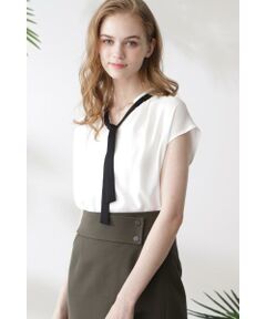 PINKY & DIANNE / ピンキーアンドダイアン シャツ・ブラウス | ◆バイカラーボウタイリボンブラウス