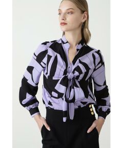 PINKY & DIANNE / ピンキーアンドダイアン シャツ・ブラウス | ◆ジオメトリックバイカラーリボンブラウス