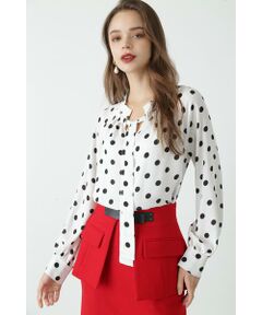 PINKY & DIANNE / ピンキーアンドダイアン シャツ・ブラウス | ◆ドットプリントギャザーブラウス