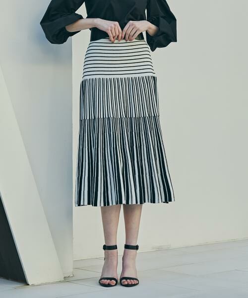 PINKY & DIANNE / ピンキーアンドダイアン スカート | バイカラーストライプフレアーニットスカート | 詳細3