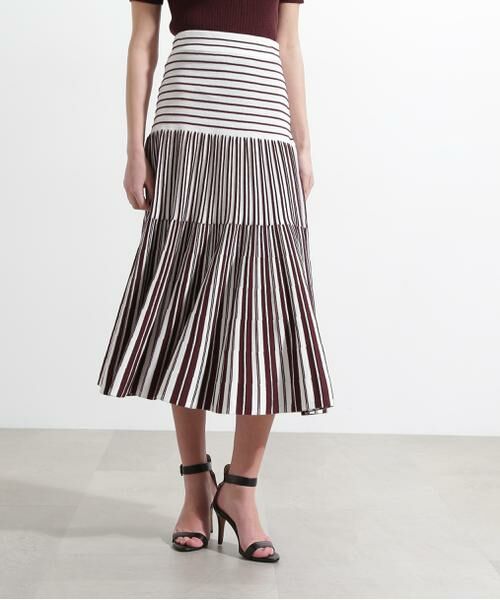 PINKY & DIANNE / ピンキーアンドダイアン スカート | バイカラーストライプフレアーニットスカート(ブラウン)