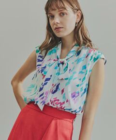 PINKY & DIANNE / ピンキーアンドダイアン シャツ・ブラウス | ◆カラーハウンドトゥースプリントリボンブラウス