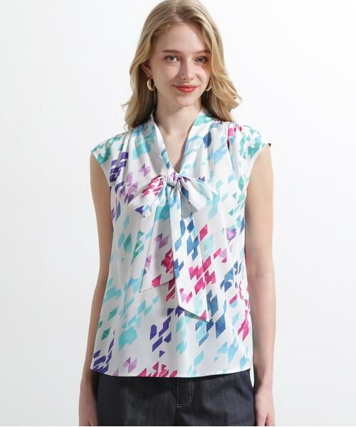 PINKY & DIANNE / ピンキーアンドダイアン シャツ・ブラウス | ◆カラーハウンドトゥースプリントリボンブラウス | 詳細3