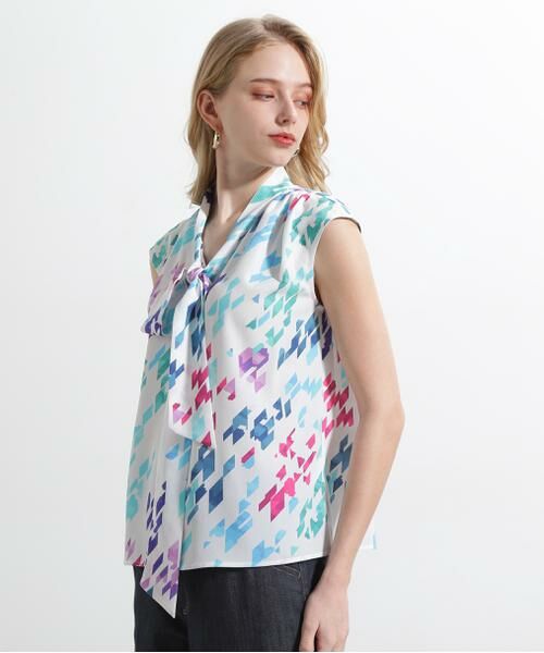 PINKY & DIANNE / ピンキーアンドダイアン シャツ・ブラウス | ◆カラーハウンドトゥースプリントリボンブラウス | 詳細4