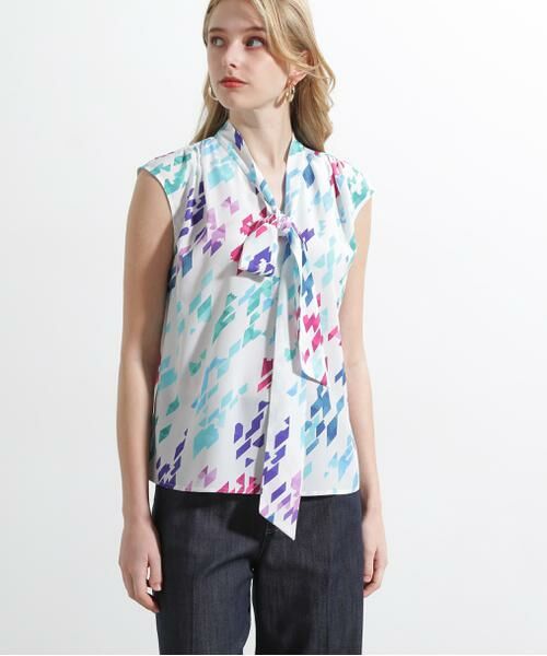 PINKY & DIANNE / ピンキーアンドダイアン シャツ・ブラウス | ◆カラーハウンドトゥースプリントリボンブラウス | 詳細5