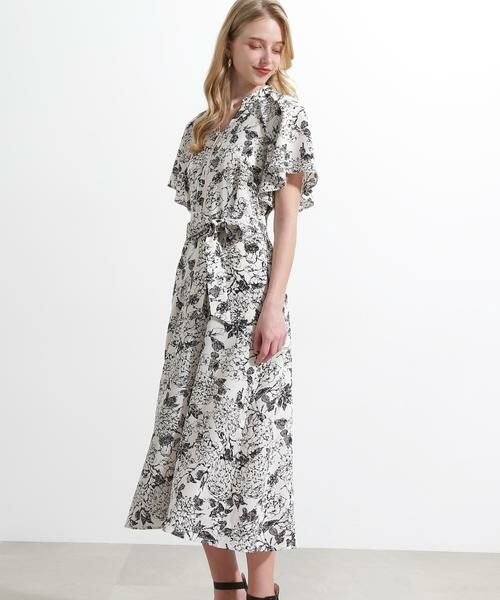 PINKY & DIANNE / ピンキーアンドダイアン ミニ丈・ひざ丈ワンピース | ◆フラワープリントタックスリーブワンピース | 詳細3