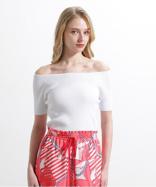 オフショルダーリブニットセーター　Andequal オフショルダーリブニットトップス | titivate