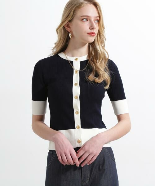 PINKY & DIANNE / ピンキーアンドダイアン カーディガン・ボレロ | バイカラーリブ２ＷＡＹ５分袖ニット | 詳細2