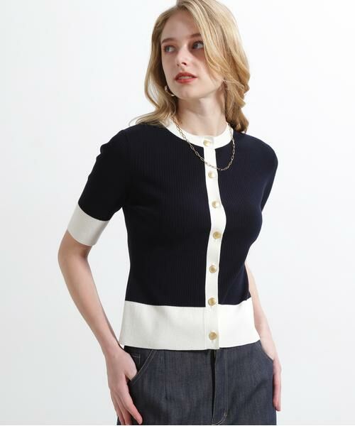 PINKY & DIANNE / ピンキーアンドダイアン カーディガン・ボレロ | バイカラーリブ２ＷＡＹ５分袖ニット | 詳細3