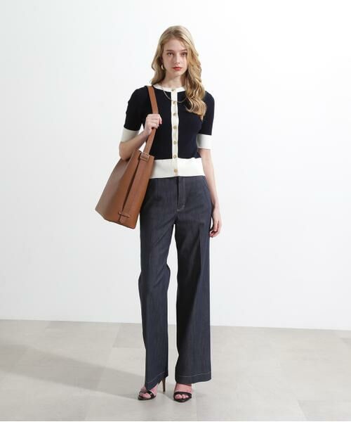 PINKY & DIANNE / ピンキーアンドダイアン カーディガン・ボレロ | バイカラーリブ２ＷＡＹ５分袖ニット | 詳細4