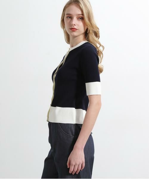 PINKY & DIANNE / ピンキーアンドダイアン カーディガン・ボレロ | バイカラーリブ２ＷＡＹ５分袖ニット | 詳細6
