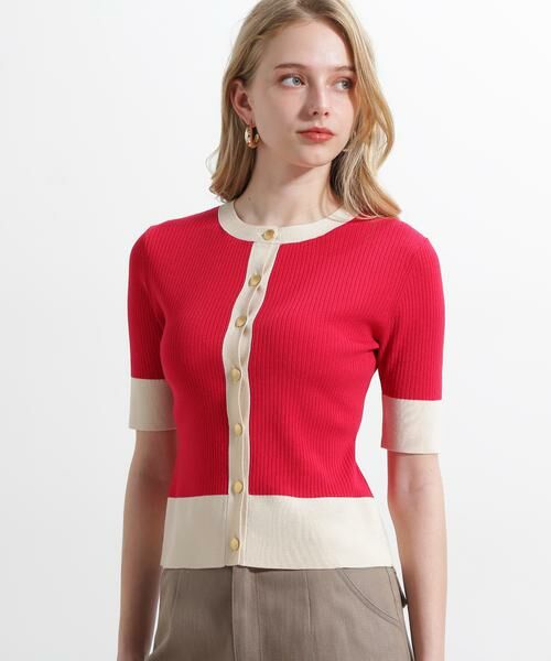 PINKY & DIANNE / ピンキーアンドダイアン カーディガン・ボレロ | バイカラーリブ２ＷＡＹ５分袖ニット | 詳細13