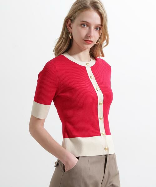 PINKY & DIANNE / ピンキーアンドダイアン カーディガン・ボレロ | バイカラーリブ２ＷＡＹ５分袖ニット | 詳細14