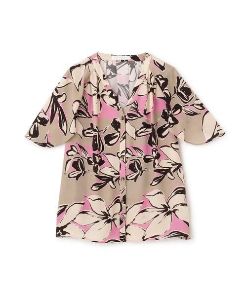 PINKY & DIANNE / ピンキーアンドダイアン シャツ・ブラウス | フラワーラインプリントＶネックケープブラウス | 詳細1