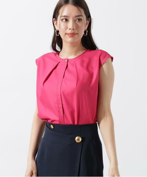 PINKY & DIANNE / ピンキーアンドダイアン シャツ・ブラウス | メタルボタンクルーネックタックブラウス(マゼンタ1)