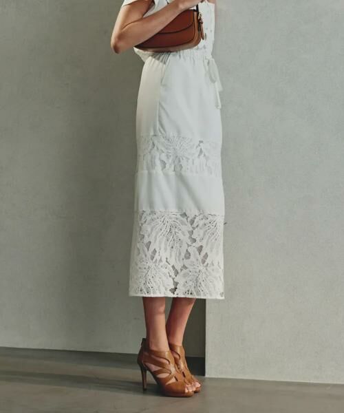 PINKY & DIANNE / ピンキーアンドダイアン スカート | ◆リーフ柄レーススピンドルスカート(ホワイト)