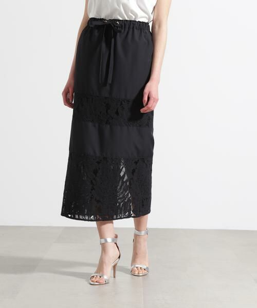 PINKY & DIANNE / ピンキーアンドダイアン スカート | ◆リーフ柄レーススピンドルスカート(ブラック)
