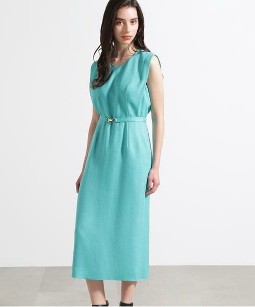 PINKY & DIANNE / ピンキーアンドダイアン ミニ丈・ひざ丈ワンピース | ◆ダイヤモンドネックベルテッドワンピース(ターコイズ1)