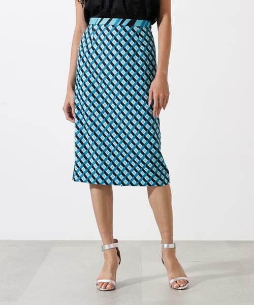 PINKY & DIANNE / ピンキーアンドダイアン スカート | ジオメトリックプリントコンビタイトスカート(ターコイズ1)