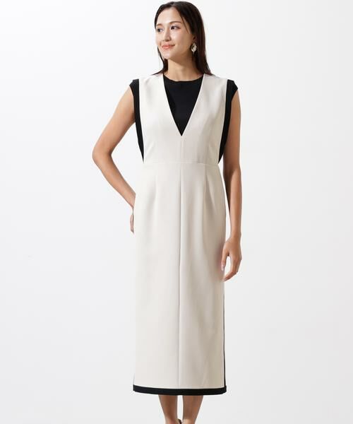 PINKY & DIANNE / ピンキーアンドダイアン ミニ丈・ひざ丈ワンピース | バイカラーＶネックジャンスカ | 詳細9