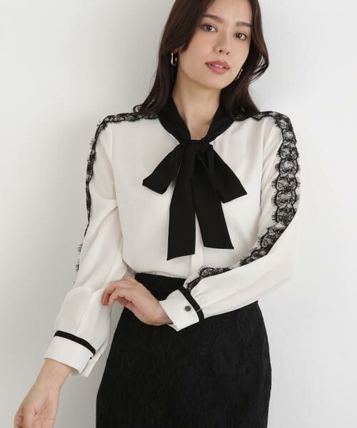 PINKY & DIANNE / ピンキーアンドダイアン シャツ・ブラウス | ◆レースコンビバイカラーリボンブラウス | 詳細4