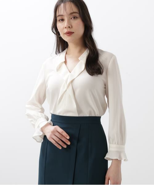 PINKY & DIANNE / ピンキーアンドダイアン シャツ・ブラウス | ◆バンドカラーラッフルブラウス(ホワイト1)