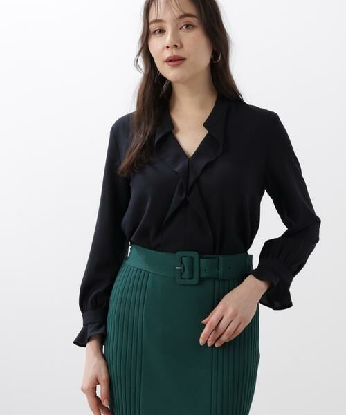 PINKY & DIANNE / ピンキーアンドダイアン シャツ・ブラウス | ◆バンドカラーラッフルブラウス(ネイビー)