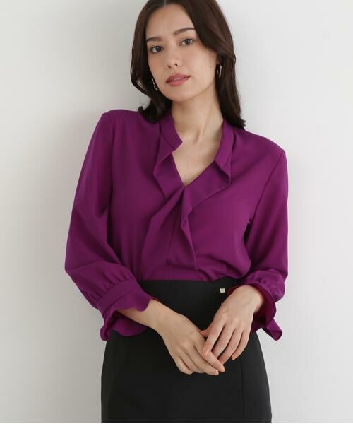 PINKY & DIANNE / ピンキーアンドダイアン シャツ・ブラウス | ◆バンドカラーラッフルブラウス(マゼンタ1)