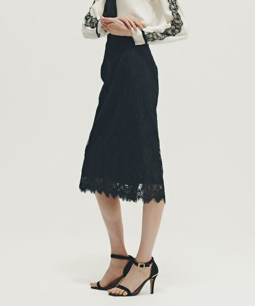 PINKY & DIANNE / ピンキーアンドダイアン スカート | ◆グラデーションフラワーレーススカート(ブラック)