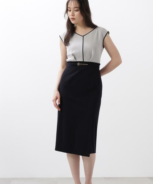 PINKY & DIANNE / ピンキーアンドダイアン ミニ丈・ひざ丈ワンピース | ◆バイカラーコンビワンピース(ネイビー)