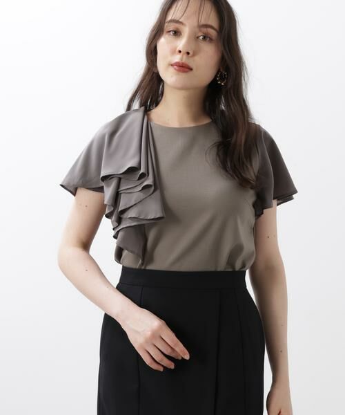 PINKY & DIANNE / ピンキーアンドダイアン カットソー | ◆ラッフルコンビカットソープルオーバー(カーキ)