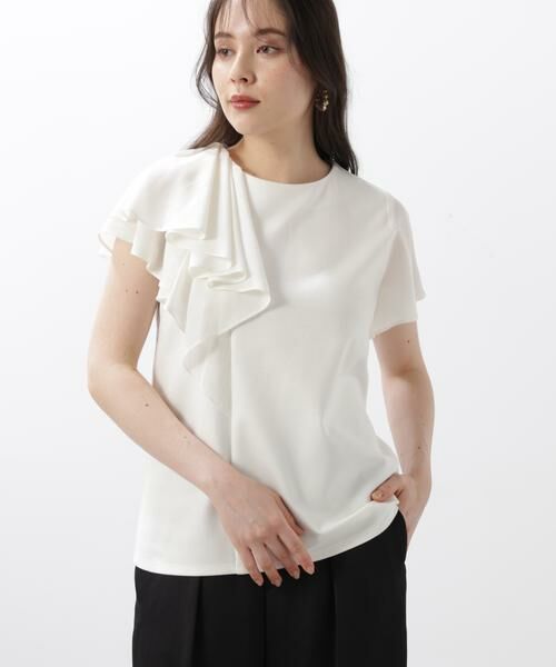 PINKY & DIANNE / ピンキーアンドダイアン カットソー | ◆ラッフルコンビカットソープルオーバー(ホワイト)