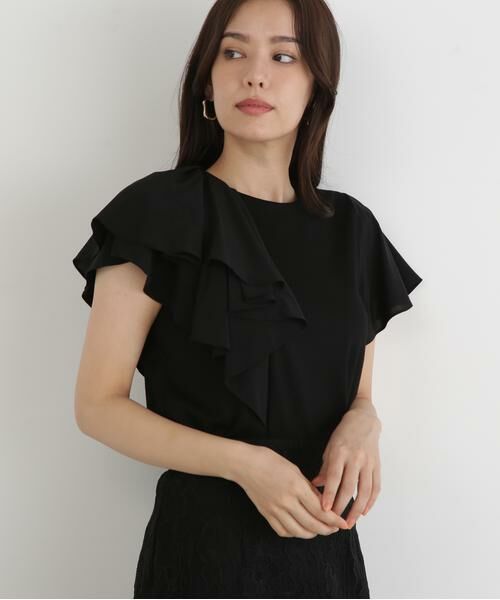 PINKY & DIANNE / ピンキーアンドダイアン カットソー | ◆ラッフルコンビカットソープルオーバー(ブラック)