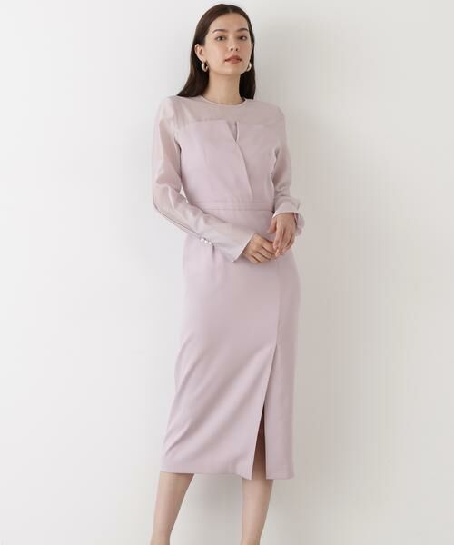 PINKY & DIANNE / ピンキーアンドダイアン ミニ丈・ひざ丈ワンピース | ◆パールスリーブドッキングワンピース(ライラック2)