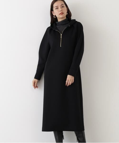 PINKY & DIANNE / ピンキーアンドダイアン ミニ丈・ひざ丈ワンピース | ◆タックスリーブフーディワンピース(ブラック)