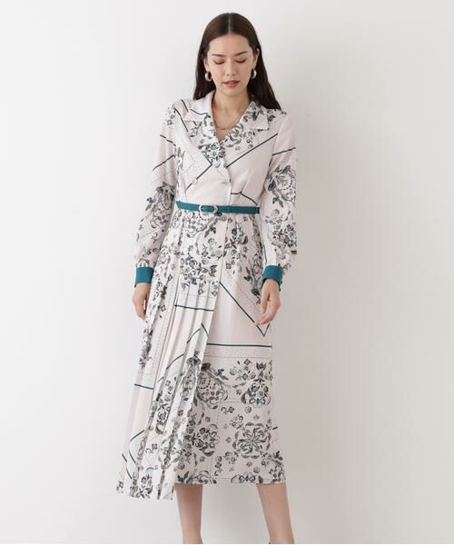 PINKY & DIANNE / ピンキーアンドダイアン ミニ丈・ひざ丈ワンピース | ◆フローラルスカーフプリントワンピース | 詳細3