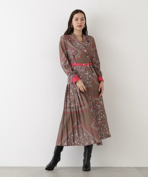 PINKY & DIANNE / ピンキーアンドダイアン ミニ丈・ひざ丈ワンピース | ◆フローラルスカーフプリントワンピース | 詳細14