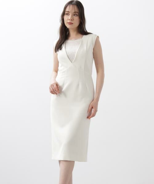 PINKY & DIANNE / ピンキーアンドダイアン ミニ丈・ひざ丈ワンピース | レースコンビタイトワンピース(ホワイト1)