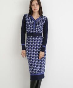 PINKY & DIANNE / ピンキーアンドダイアン ミニ丈・ひざ丈ワンピース | ◆ジオメトリックジャガードニットワンピース