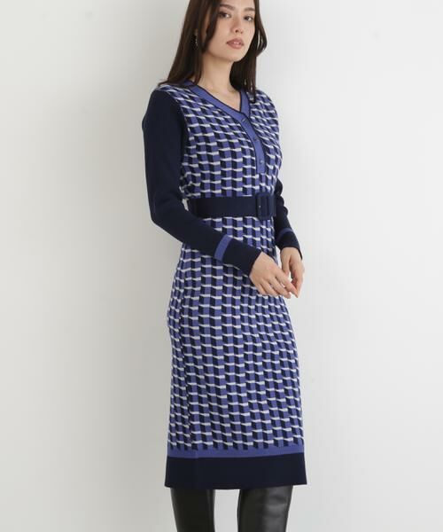 PINKY & DIANNE / ピンキーアンドダイアン ミニ丈・ひざ丈ワンピース | ◆ジオメトリックジャガードニットワンピース | 詳細2